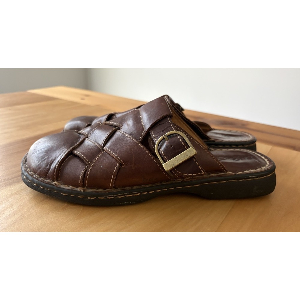 BOC BORN Brown Leather Braided Slip On Clogs Mules Women Size 9 Fall Boho